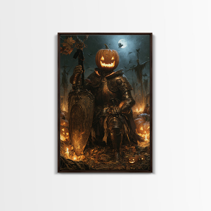 The Pumpkin Paladin, Victorian Horror Portrait, Vertical Wall Art, Canvas Print, Gothic Wall Decor, Halloween Portrait Art, Macabre Wall Art