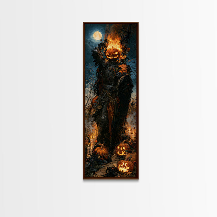 The Pumpkin Paladin, Victorian Gothic Art, Tall Narrow Wall Art, Framed Canvas Print, Gothic Wall Decor, Halloween Portrait Art