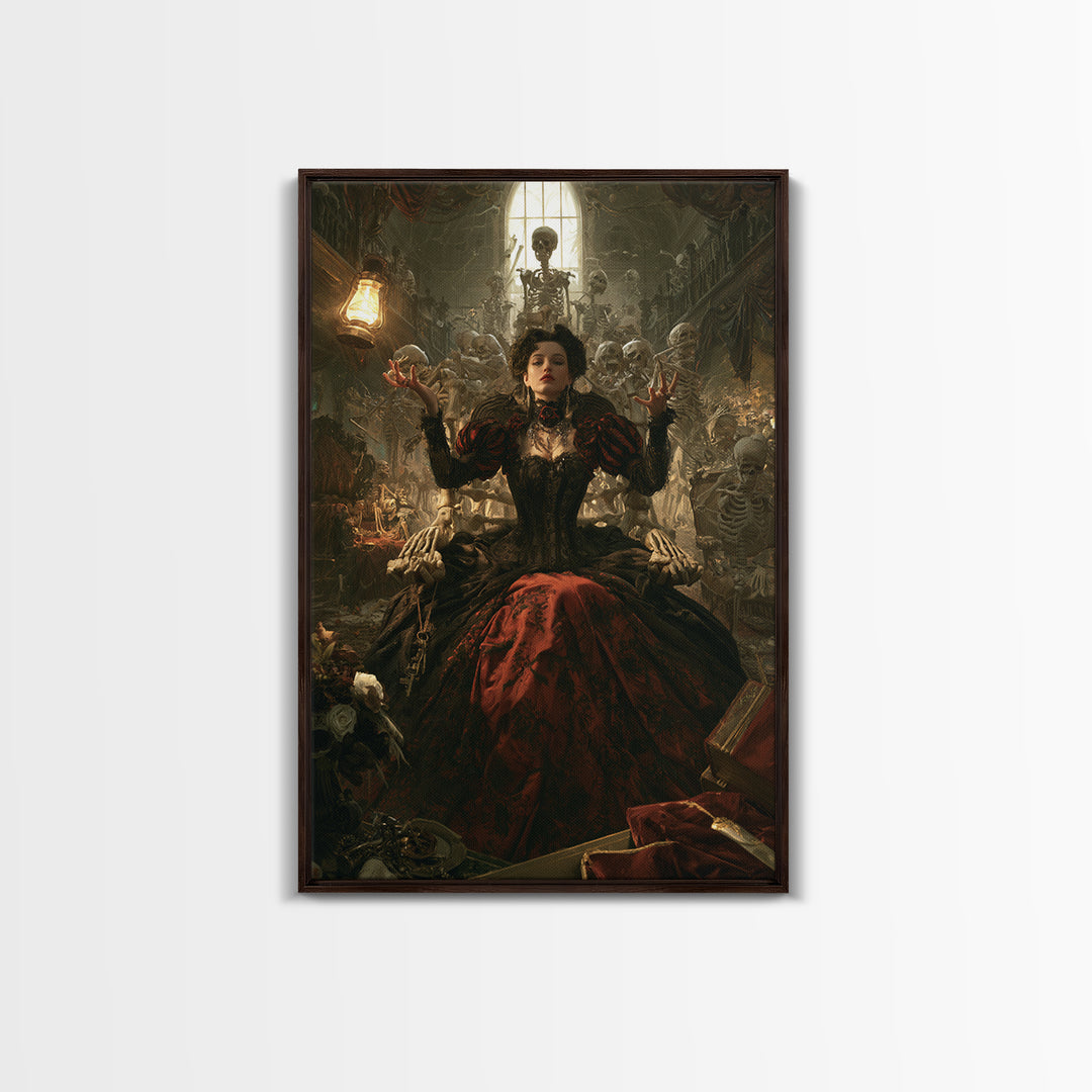 The Necromancer Queen, Antique Gothic Portrait, Vertical Wall Art, Canvas Print, Gothic Wall Decor, Halloween Portrait Art