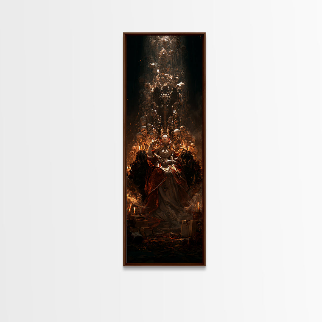 The Necromancer Queen, Macabre Victorian Decor, Tall Narrow Wall Art, Framed Canvas Print, Gothic Wall Decor, Halloween Portrait Art