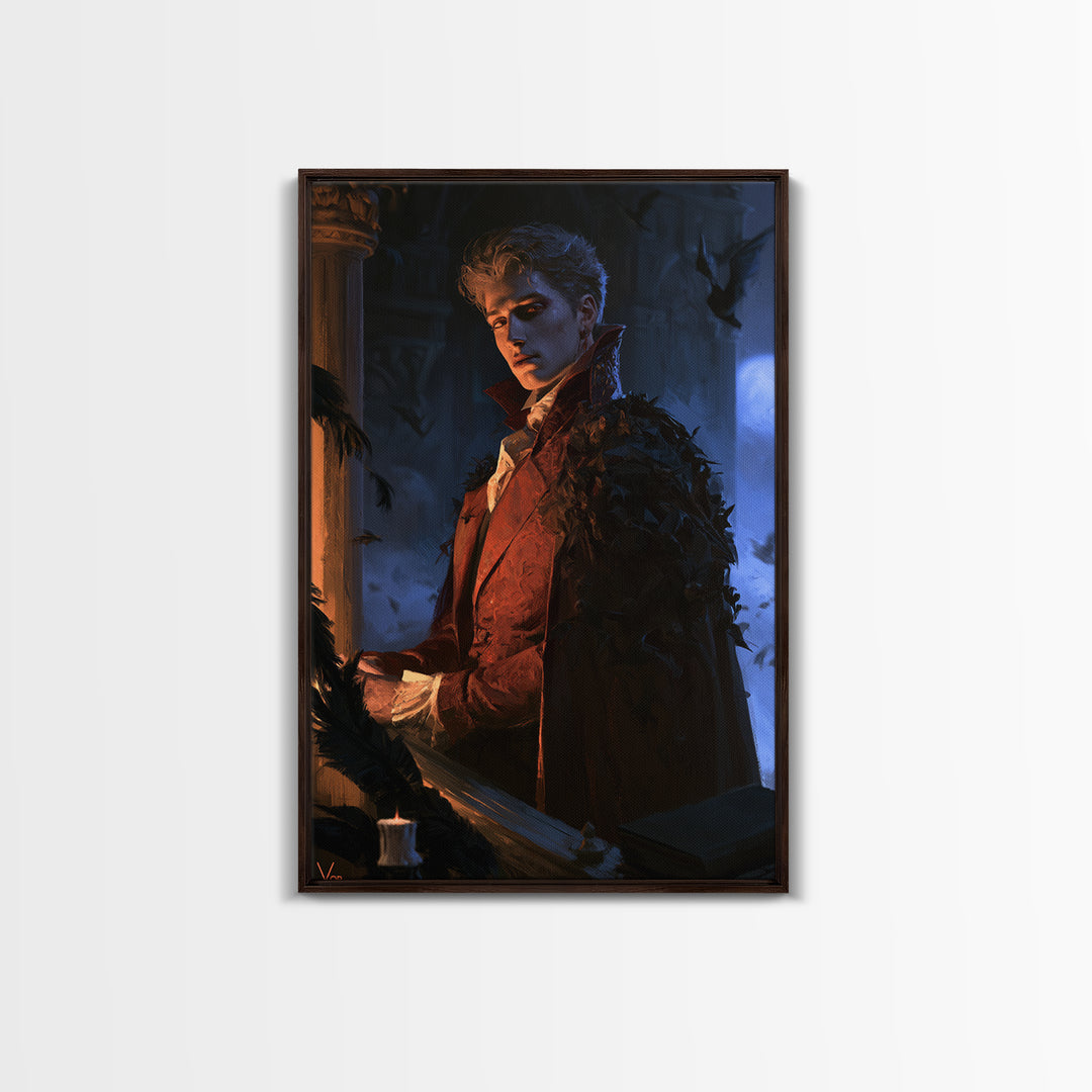 The Bat Prince, Victorian Gothic Art, Vertical Wall Art, Framed Canvas Print, Gothic Wall Decor, Halloween Portrait Art, Dark Fantasy Art