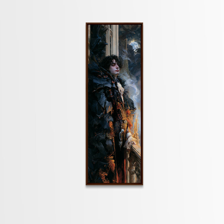 The Bat Prince, Antique Gothic Portrait, Tall Narrow Wall Art, Canvas Print, Gothic Wall Decor, Halloween Portrait Art, Macabre Wall Art