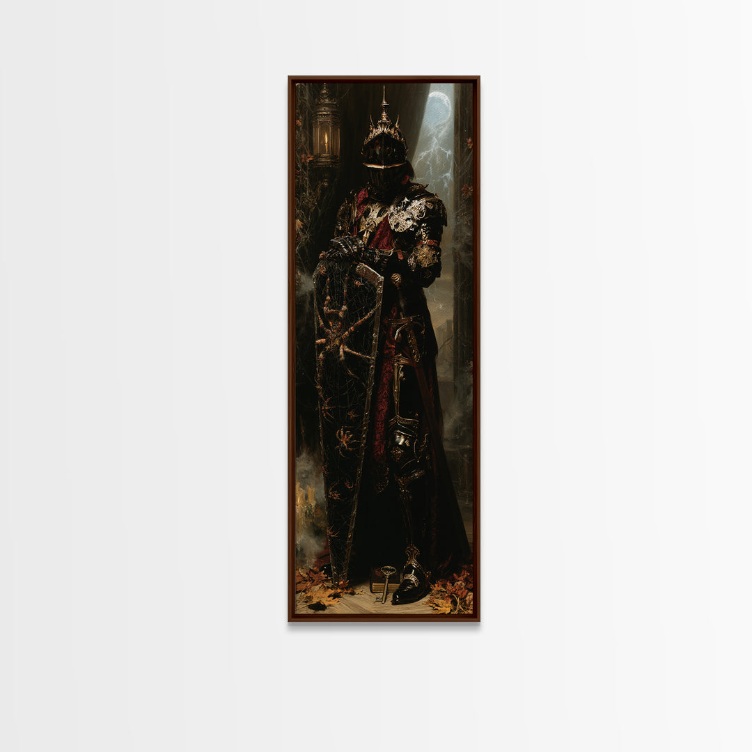The Spider Knight, Antique Gothic Portrait, Tall Narrow Wall Art, Canvas Print, Gothic Wall Decor, Halloween Portrait Art, Horror Wall Art