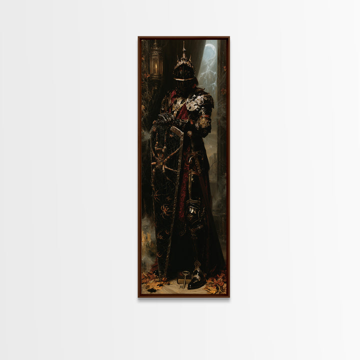 The Spider Knight, Antique Gothic Portrait, Tall Narrow Wall Art, Canvas Print, Gothic Wall Decor, Halloween Portrait Art, Horror Wall Art