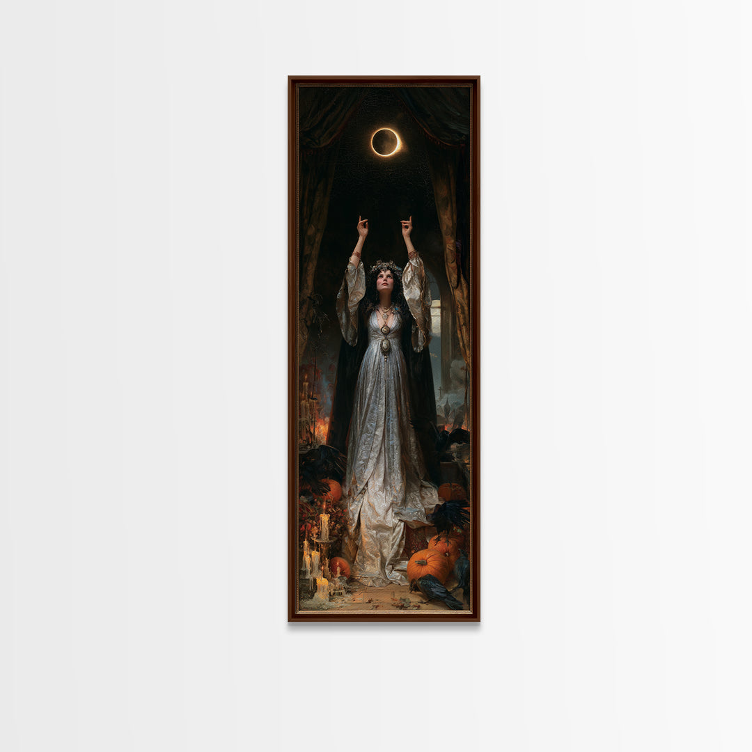 The Moon Priestess, Macabre Victorian Decor, Tall Narrow Wall Art, Canvas Print, Gothic Wall Decor, Halloween Portrait Art, Halloween Decor