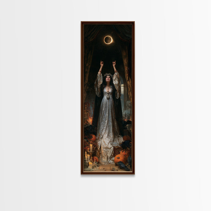 The Moon Priestess, Macabre Victorian Decor, Tall Narrow Wall Art, Canvas Print, Gothic Wall Decor, Halloween Portrait Art, Halloween Decor