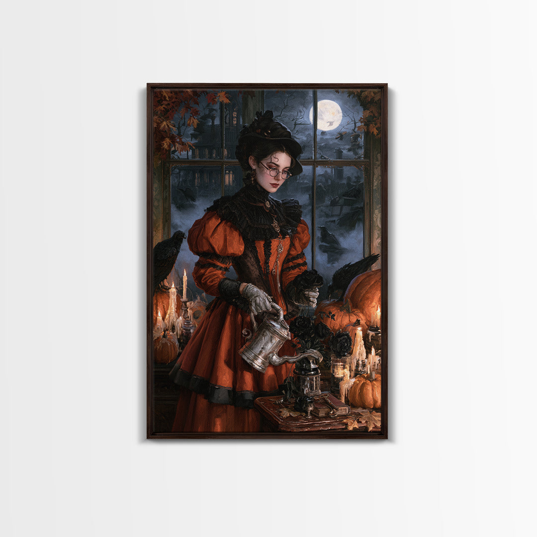 The Graveyard Gardener, Victorian Gothic Art, Vertical Wall Art, Framed Canvas Print, Gothic Wall Decor, Halloween Portrait Art