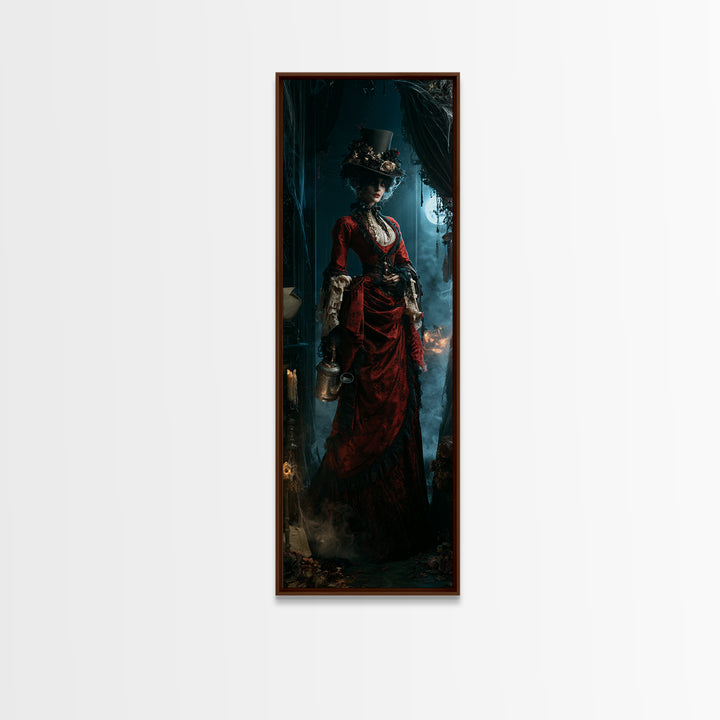 The Graveyard Gardener, Antique Gothic Portrait, Tall Narrow Wall Art, Canvas Print, Gothic Wall Decor, Halloween Portrait Art