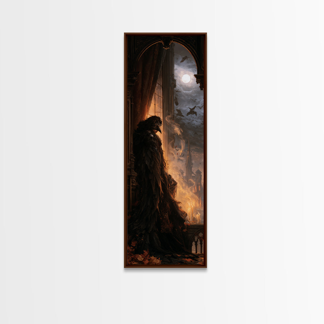 The Crow-Masked Assassin, Dark Academia Wall Art, Tall Narrow Wall Art, Canvas Print, Gothic Wall Decor, Halloween Portrait Art