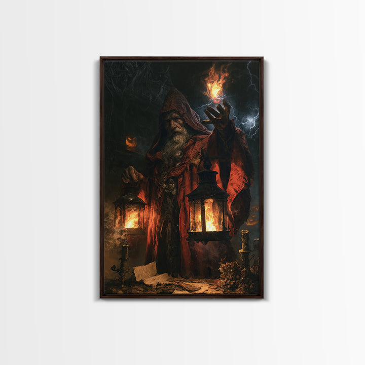 The Lantern Mage, Macabre Victorian Decor, Vertical Wall Art, Framed Canvas Print, Gothic Wall Decor, Halloween Portrait Art