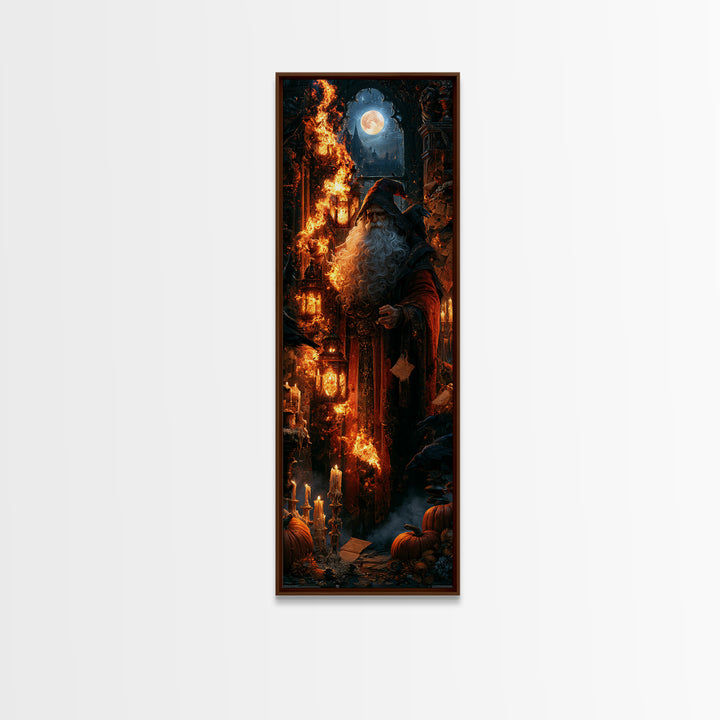 The Lantern Mage, Macabre Victorian Decor, Tall Narrow Wall Art, Framed Canvas Print, Gothic Wall Decor, Halloween Portrait Art