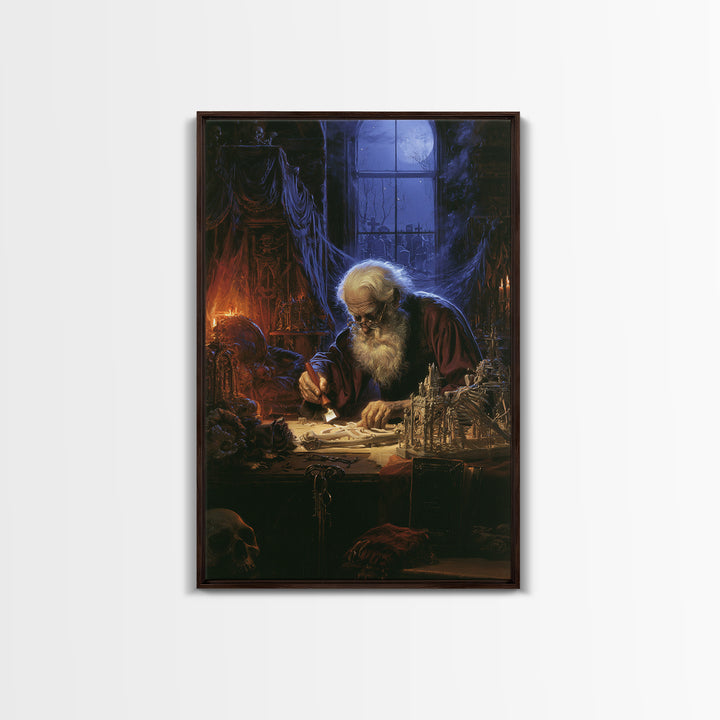 The Bone Sculptor, Antique Gothic Portrait, Vertical Wall Art, Canvas Print, Gothic Wall Decor, Halloween Portrait Art, Macabre Wall Art