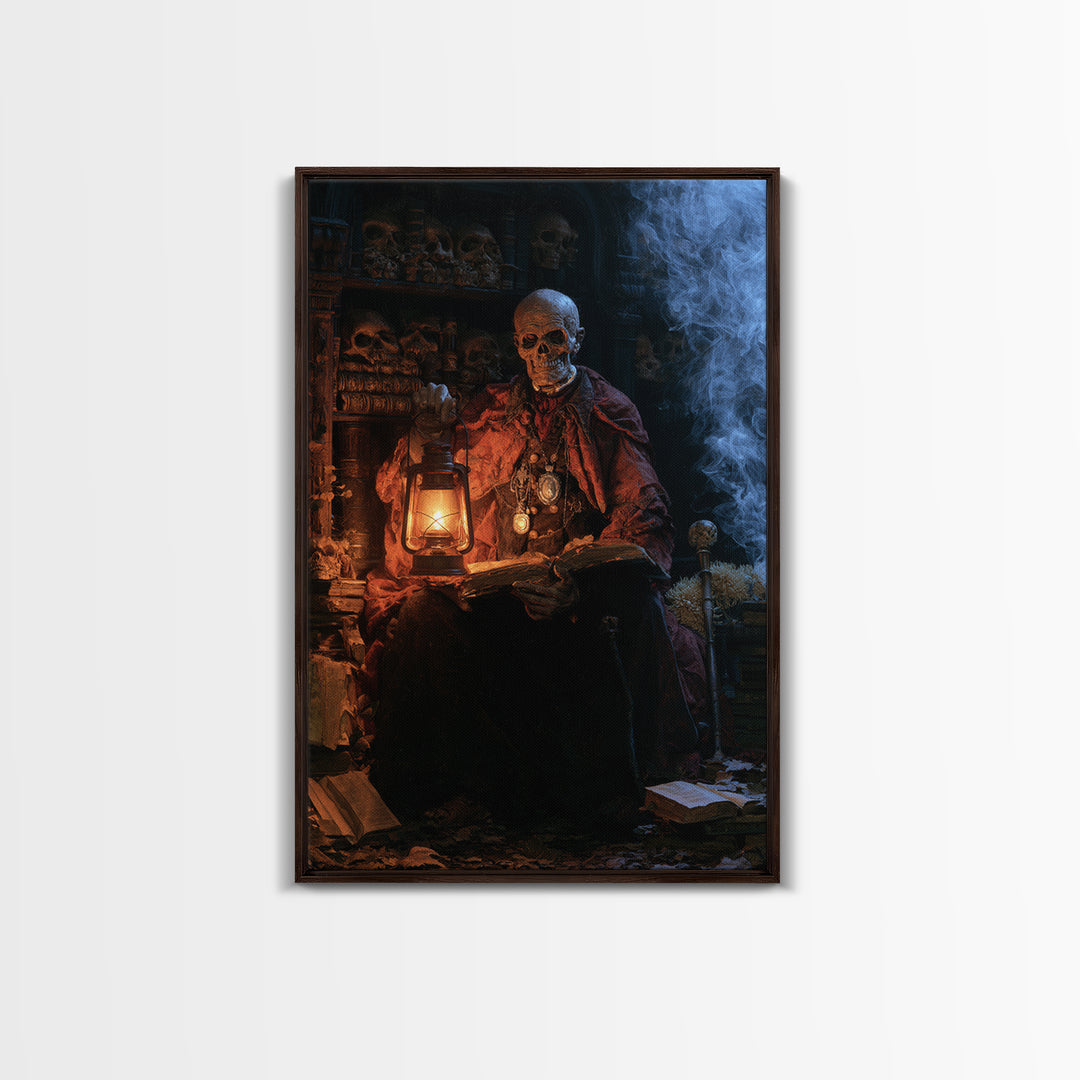 The Crypt Librarian, Victorian Horror Portrait, Vertical Wall Art, Canvas Print, Gothic Wall Decor, Halloween Portrait Art, Macabre Wall Art