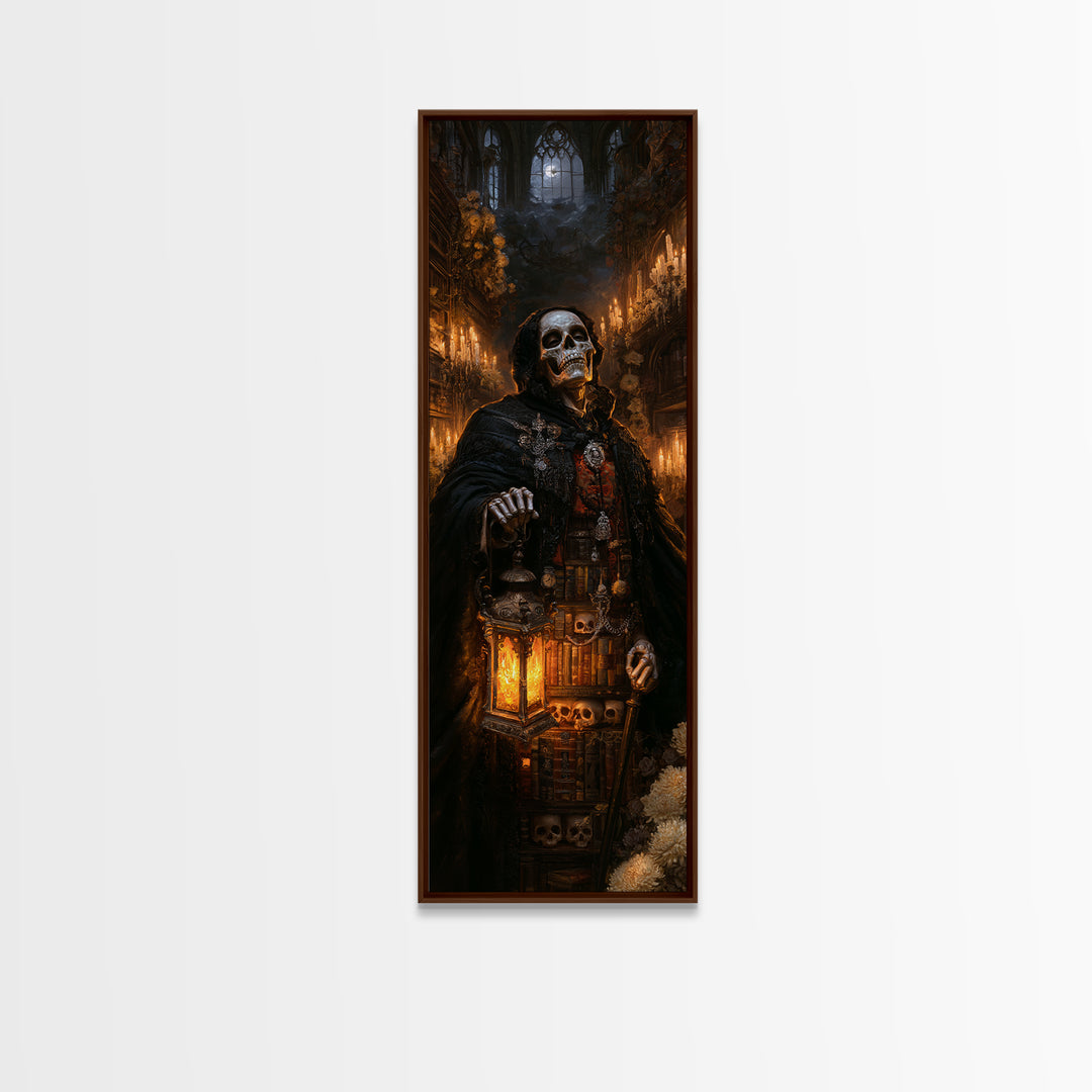 The Crypt Librarian, Victorian Horror Portrait, Tall Narrow Wall Art, Canvas Print, Gothic Wall Decor, Halloween Portrait Art