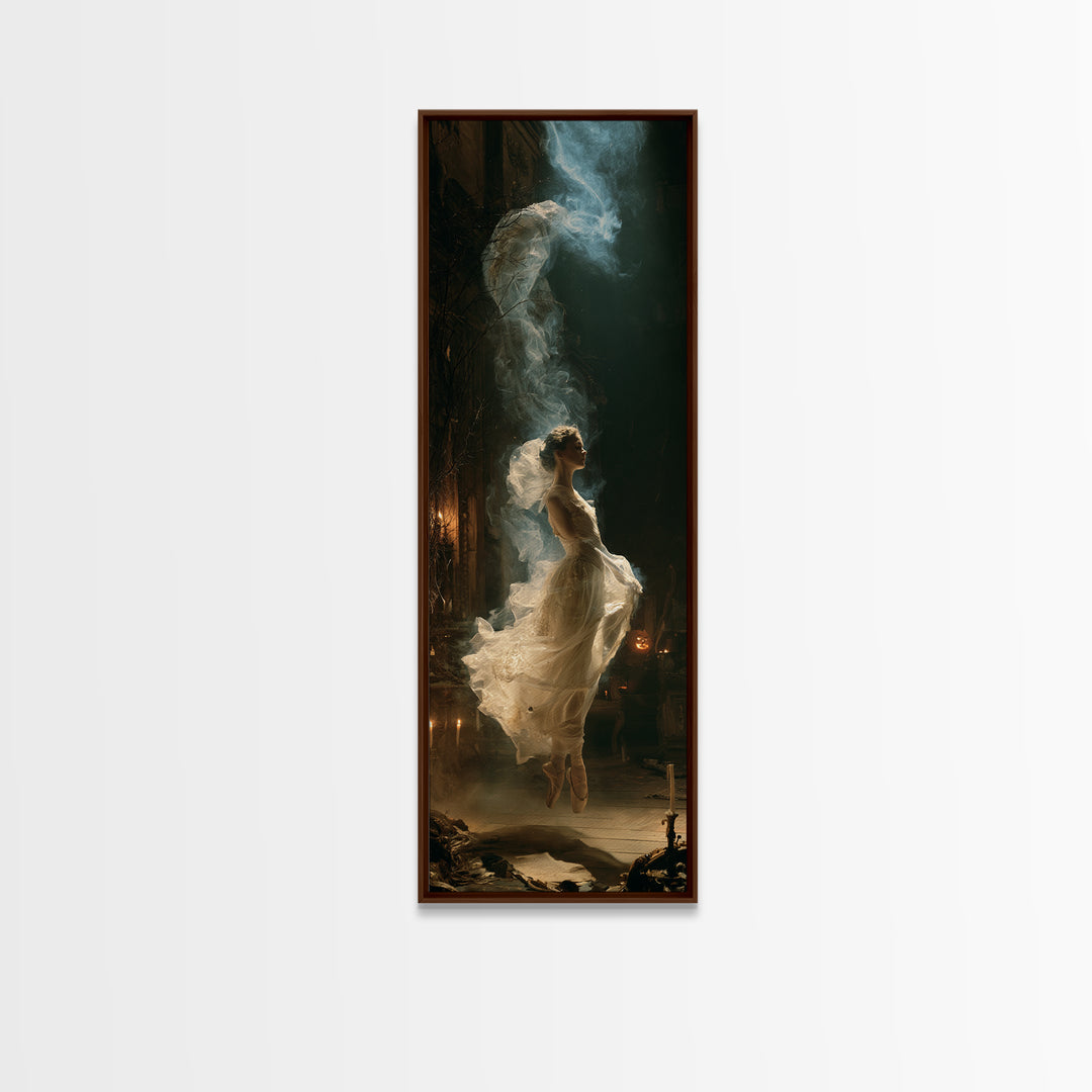 The Phantom Ballerina, Victorian Gothic Art, Tall Narrow Wall Art, Framed Canvas Print, Gothic Wall Decor, Halloween Portrait Art