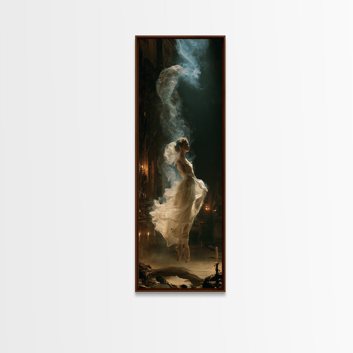 The Phantom Ballerina, Victorian Gothic Art, Tall Narrow Wall Art, Framed Canvas Print, Gothic Wall Decor, Halloween Portrait Art
