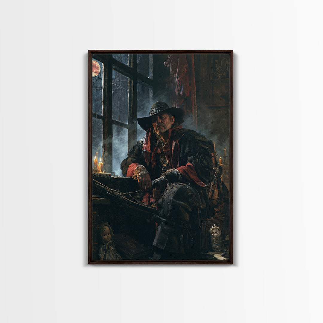 The Ghost Of The Witch Hunter, Macabre Victorian Decor, Vertical Wall Art, Framed Canvas Print, Gothic Wall Decor, Halloween Portrait Art