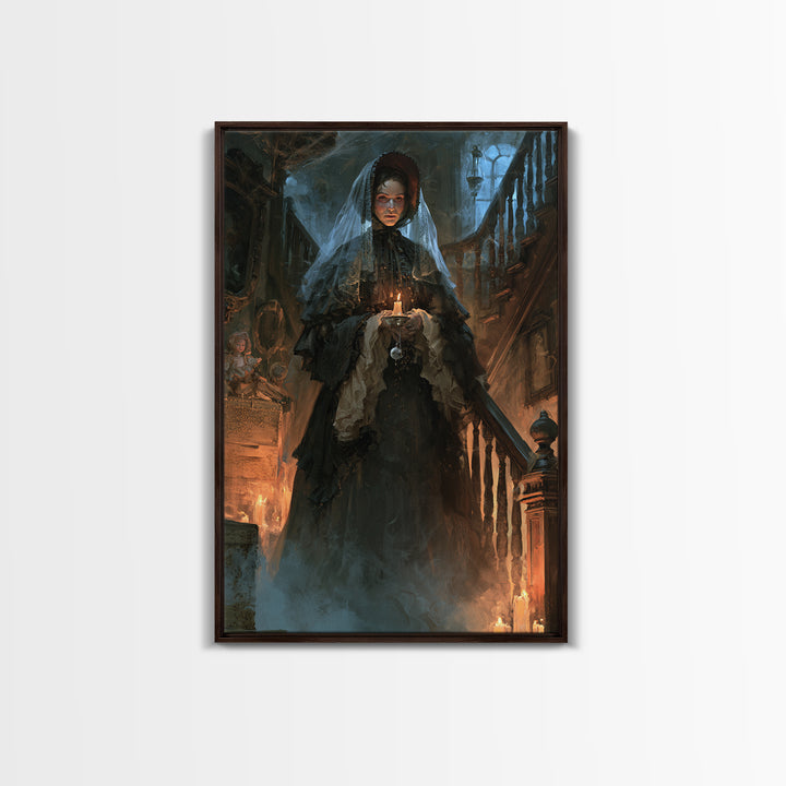 The Cemetery Beekeeper, Dark Academia Wall Art, Vertical Wall Art, Framed Canvas Print, Gothic Wall Decor, Halloween Portrait Art