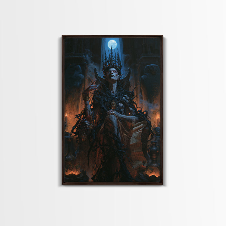 The Thorn-Crowned King, Macabre Victorian Decor, Vertical Wall Art, Framed Canvas Print, Gothic Wall Decor, Halloween Portrait Art