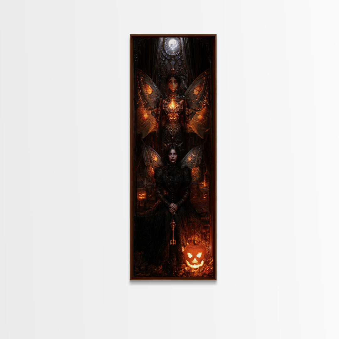 The Moth-Winged Empress, Victorian Horror Portrait, Tall Narrow Wall Art, Canvas Print, Gothic Wall Decor, Halloween Portrait Art