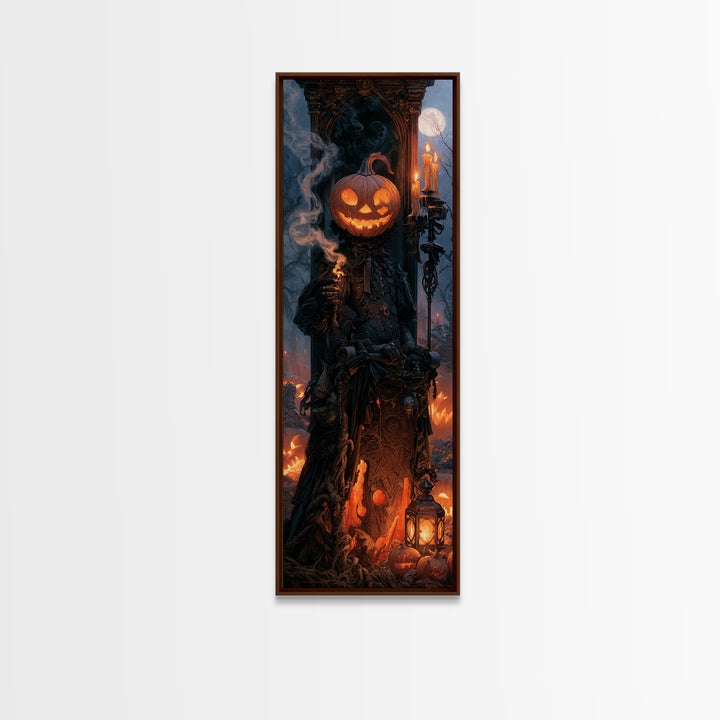 The Pumpkin-Headed Tea Merchant, Macabre Victorian Decor, Tall Narrow Wall Art, Framed Canvas Print, Gothic Wall Decor