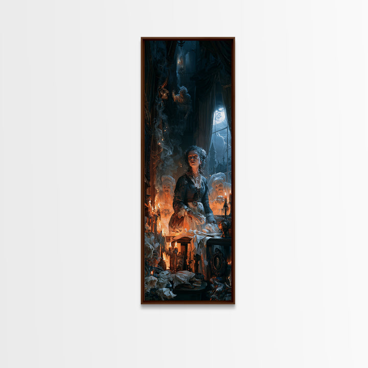The Ghost Bakery, Dark Academia Wall Art, Tall Narrow Wall Art, Framed Canvas Print, Gothic Wall Decor, Halloween Portrait Art