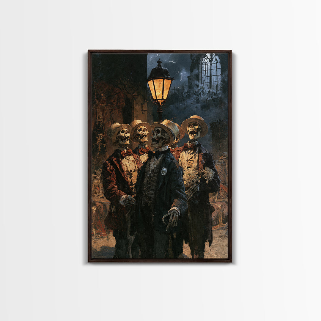 The Skeleton Barbershop Quartet, Victorian Gothic Art, Vertical Wall Art, Canvas Print, Gothic Wall Decor, Halloween Portrait Art