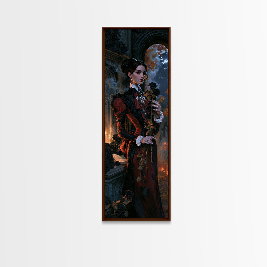 The Vampire Florist, Macabre Victorian Decor, Tall Narrow Wall Art, Canvas Print, Gothic Wall Decor, Halloween Portrait Art
