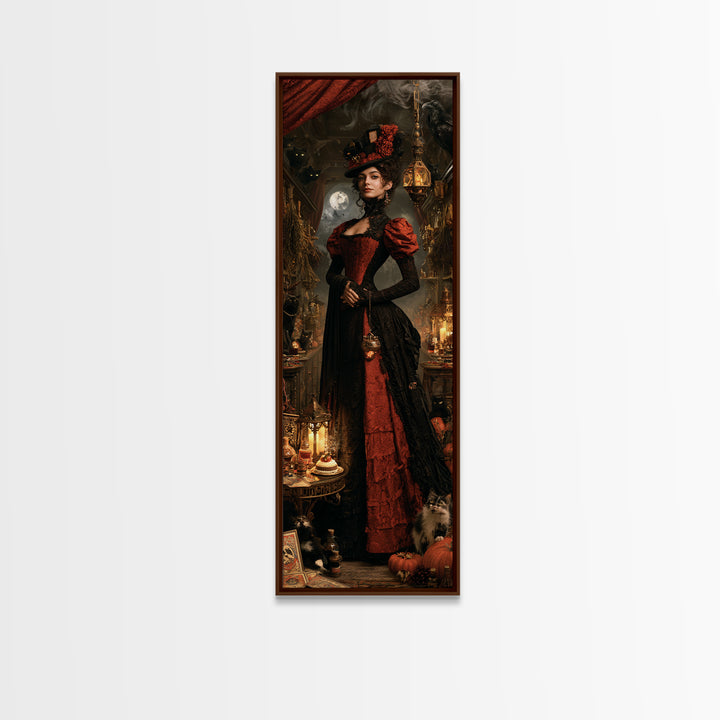 The Witch'S Cat Cafe, Dark Academia Wall Art, Tall Narrow Wall Art, Canvas Print, Gothic Wall Decor, Halloween Portrait Art, Halloween Decor