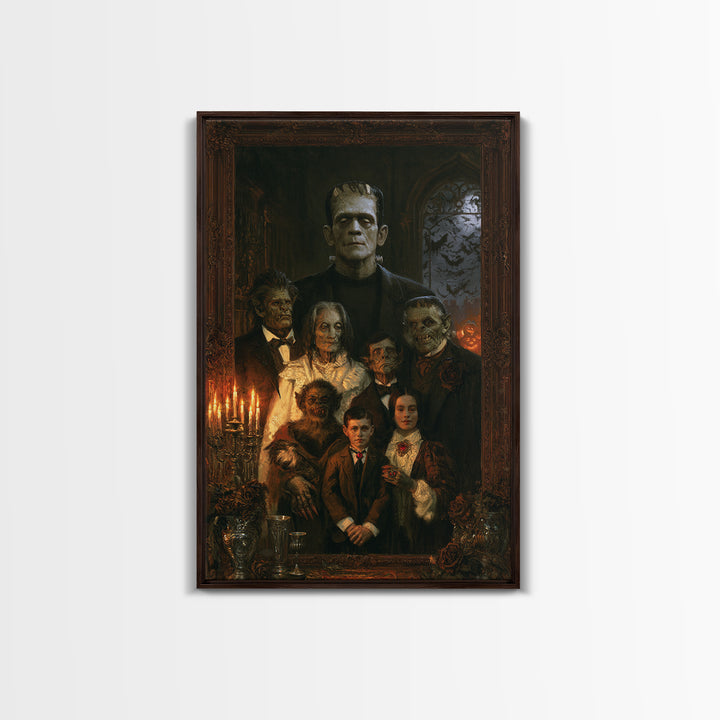 The Monster Family Portrait, Macabre Victorian Decor, Vertical Wall Art, Canvas Print, Gothic Wall Decor, Halloween Portrait Art