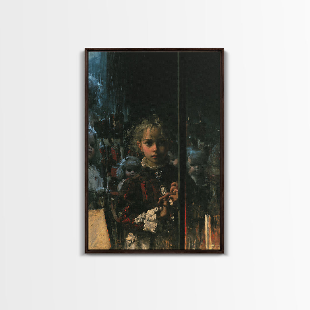 The Haunted Toy Parade, Dark Academia Wall Art, Vertical Wall Art, Canvas Print, Gothic Wall Decor, Halloween Portrait Art