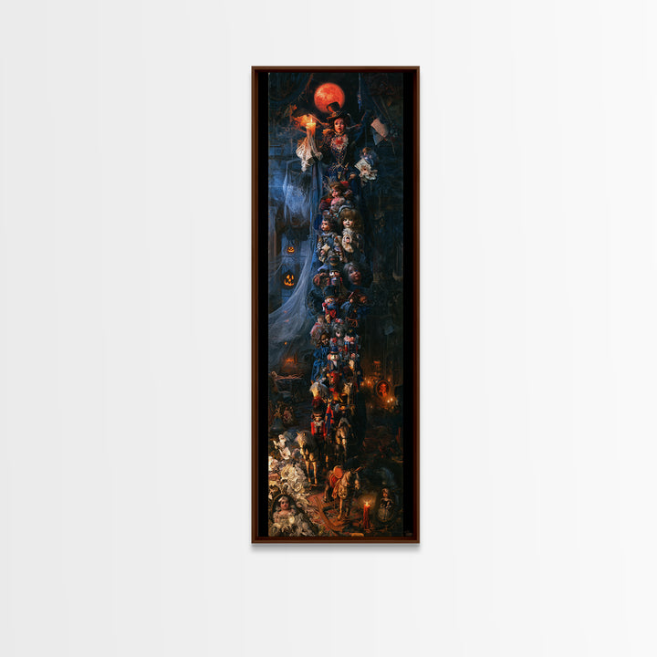 The Haunted Toy Parade, Victorian Gothic Art, Tall Narrow Wall Art, Framed Canvas Print, Gothic Wall Decor, Halloween Portrait Art