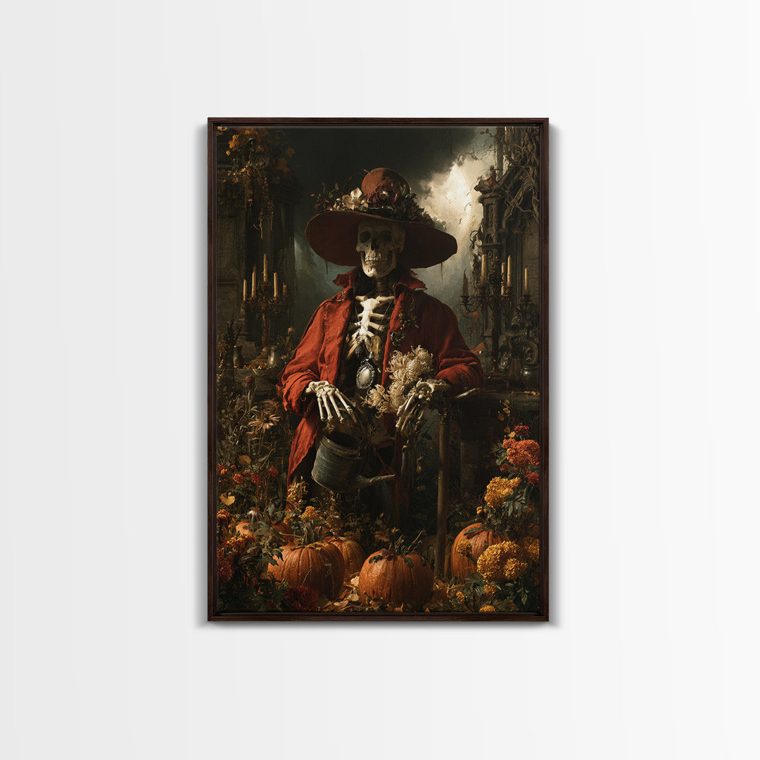 The Skeleton Gardeners, Victorian Gothic Art, Vertical Wall Art, Framed Canvas Print, Gothic Wall Decor, Halloween Portrait Art
