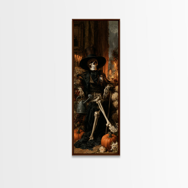 The Skeleton Gardeners, Dark Academia Wall Art, Tall Narrow Wall Art, Framed Canvas Print, Gothic Wall Decor, Halloween Portrait Art