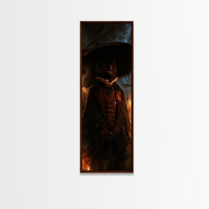 The Bat Umbrella Salesman, Macabre Victorian Decor, Tall Narrow Wall Art, Framed Canvas Print, Gothic Wall Decor, Halloween Portrait Art