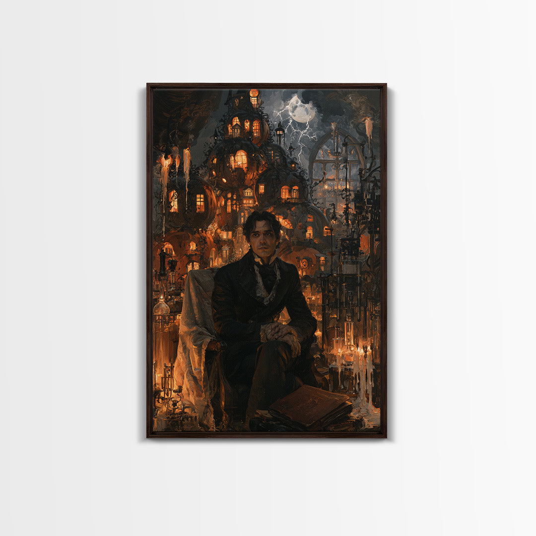The Pumpkin-House Neighborhood, Macabre Victorian Decor, Vertical Wall Art, Framed Canvas Print, Gothic Wall Decor, Halloween Portrait Art
