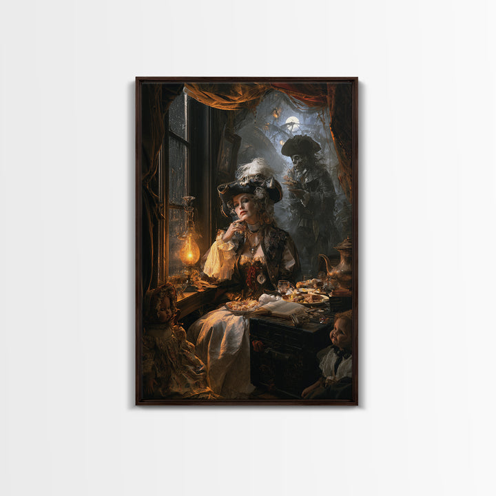 The Ghost Pirate Picnic, Victorian Gothic Art, Vertical Wall Art, Canvas Print, Gothic Wall Decor, Halloween Portrait Art