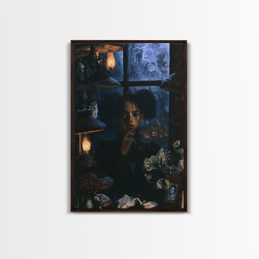 The Moonlit Mushroom Village, Macabre Victorian Decor, Vertical Wall Art, Canvas Print, Gothic Wall Decor, Halloween Portrait Art