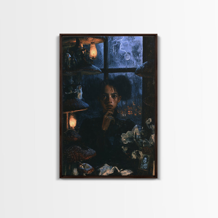 The Moonlit Mushroom Village, Macabre Victorian Decor, Vertical Wall Art, Canvas Print, Gothic Wall Decor, Halloween Portrait Art