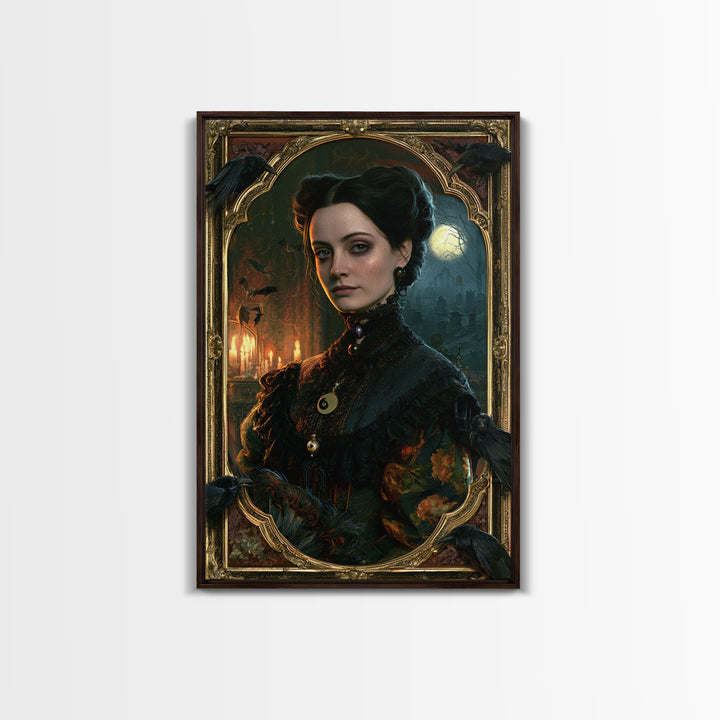 The Raven Post Office, Victorian Horror Portrait, Vertical Wall Art, Framed Canvas Print, Gothic Wall Decor, Halloween Portrait Art