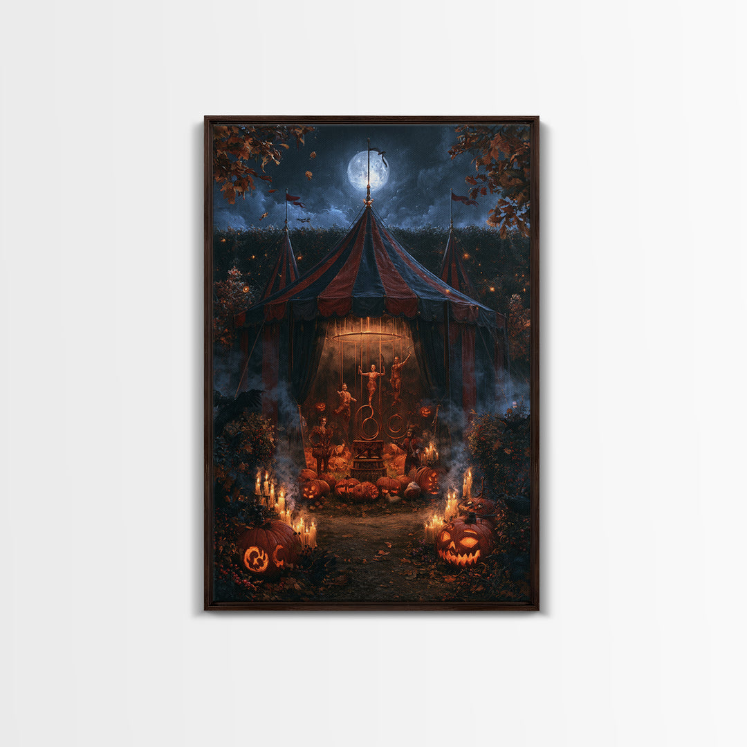 The Jack-O'-Lantern Circus, Macabre Victorian Decor, Vertical Wall Art, Framed Canvas Print, Gothic Wall Decor, Halloween Portrait Art