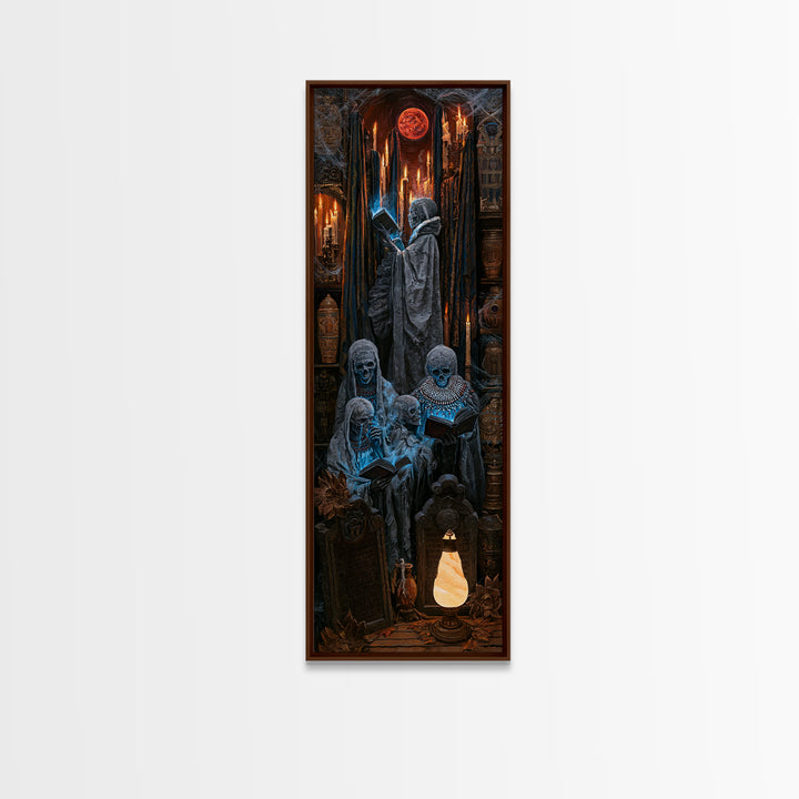 The Graveyard Book Club, Antique Gothic Portrait, Tall Narrow Wall Art, Framed Canvas Print, Gothic Wall Decor, Halloween Portrait Art
