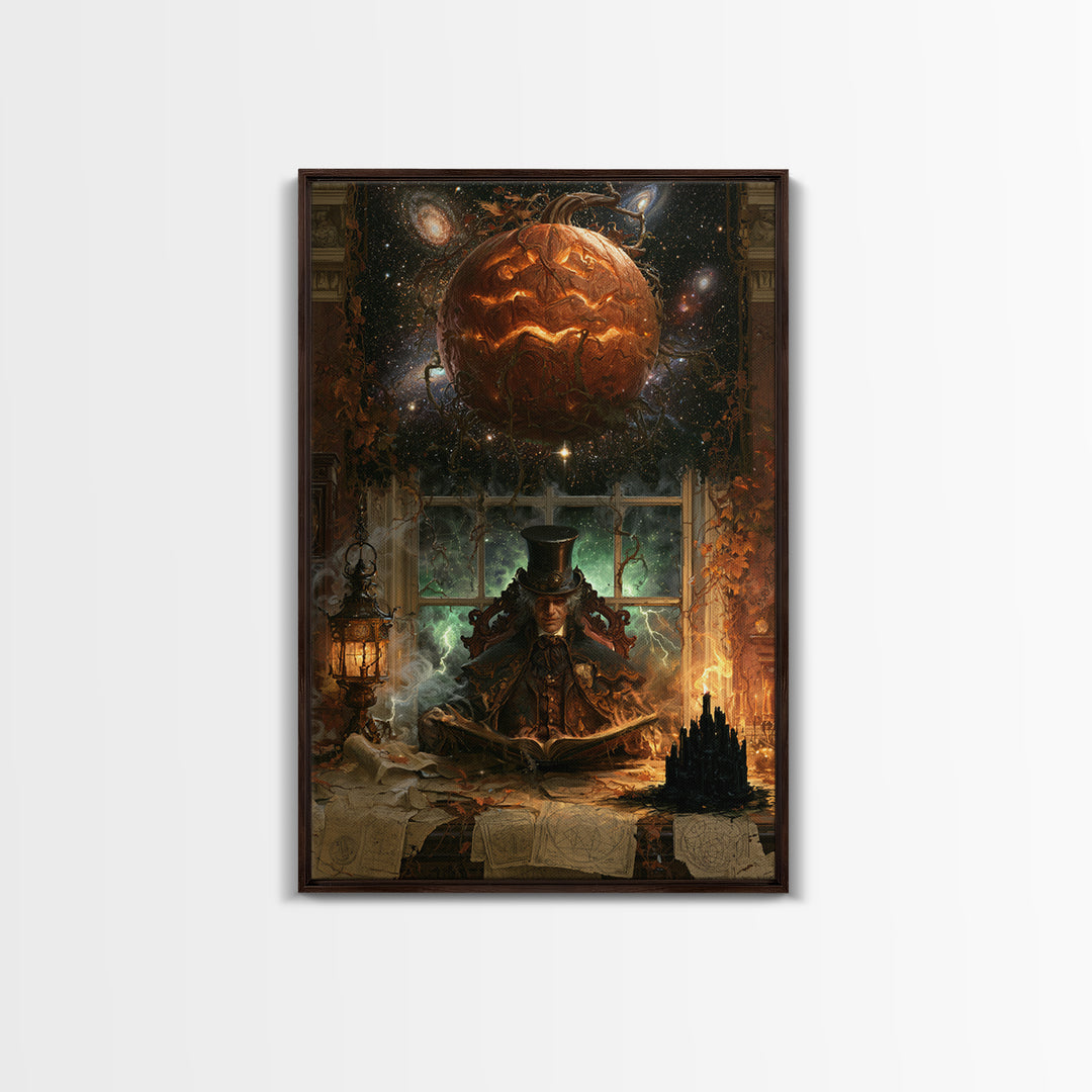 The Cosmic Pumpkin God, Macabre Victorian Decor, Vertical Wall Art, Canvas Print, Gothic Wall Decor, Halloween Portrait Art, Horror Wall Art