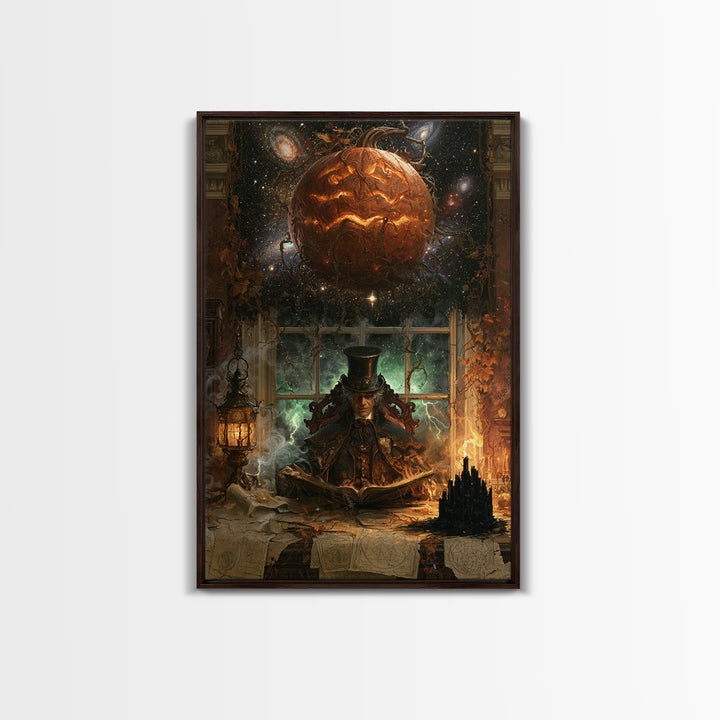 The Cosmic Pumpkin God, Macabre Victorian Decor, Vertical Wall Art, Canvas Print, Gothic Wall Decor, Halloween Portrait Art, Horror Wall Art