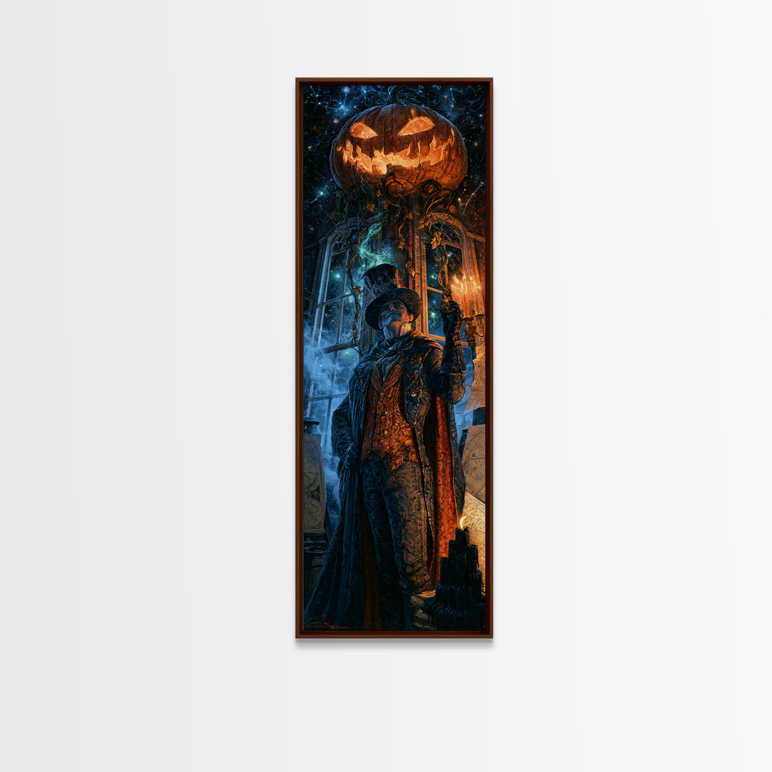 The Cosmic Pumpkin God, Victorian Gothic Art, Tall Narrow Wall Art, Framed Canvas Print, Gothic Wall Decor, Halloween Portrait Art