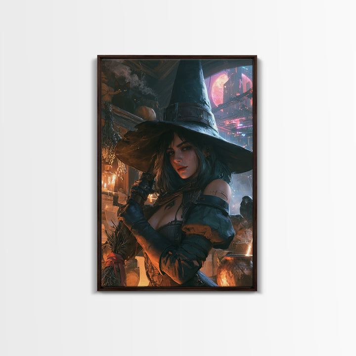 The Cyberpunk Witch, Dark Academia Wall Art, Vertical Wall Art, Canvas Print, Gothic Wall Decor, Halloween Portrait Art, Halloween Decor