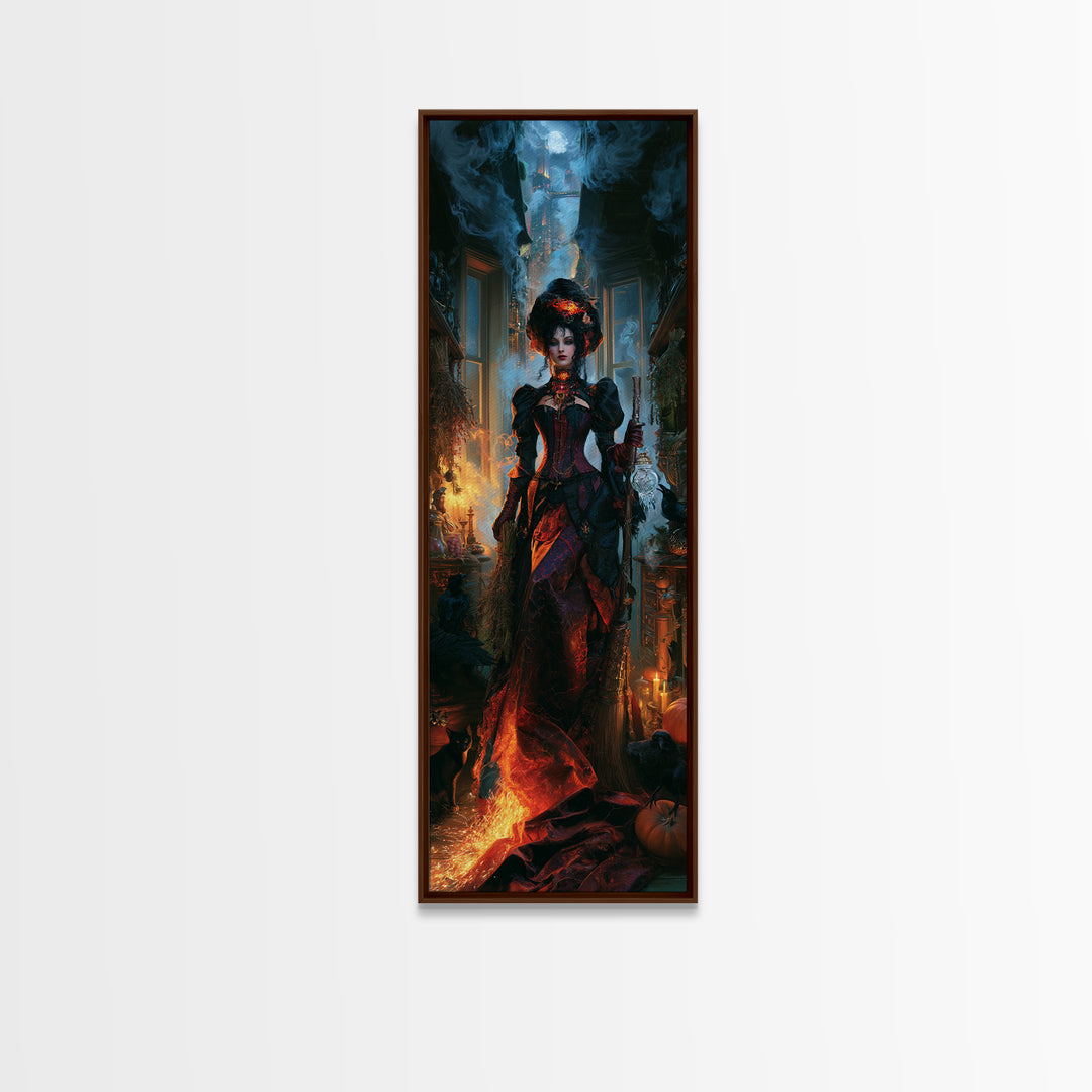 The Cyberpunk Witch, Victorian Horror Portrait, Tall Narrow Wall Art, Canvas Print, Gothic Wall Decor, Halloween Portrait Art