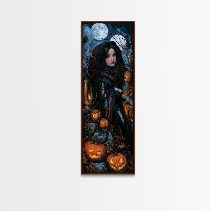 The Alien Pumpkin Patch, Antique Gothic Portrait, Tall Narrow Wall Art, Framed Canvas Print, Gothic Wall Decor, Halloween Portrait Art
