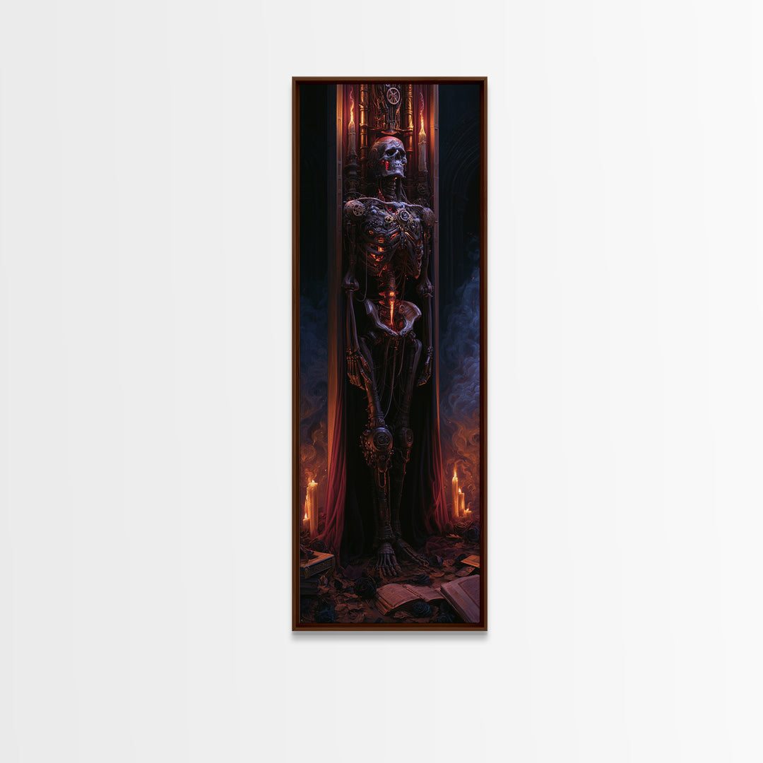 The Biomechanical Skeleton, Victorian Horror Portrait, Tall Narrow Wall Art, Framed Canvas Print, Gothic Wall Decor, Halloween Portrait Art