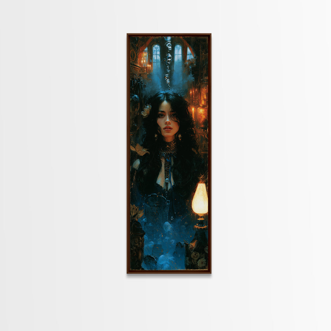 The Underwater Graveyard, Antique Gothic Portrait, Tall Narrow Wall Art, Framed Canvas Print, Gothic Wall Decor, Halloween Portrait Art